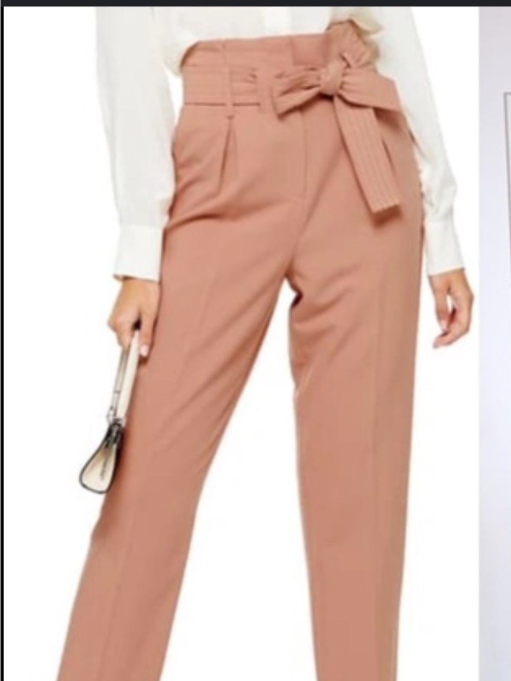 Topshop Cropped Paperbag Trousers in Rose Tan